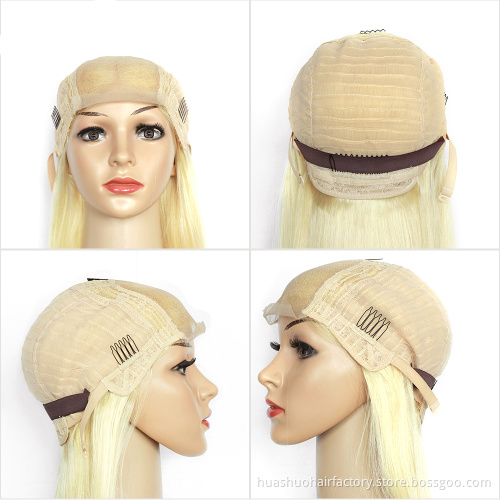 Wholesale OEM Blonde Color Wig 150% Density Brazilian Virgin Human Hair Frontal Wig 613# 4x4 Lace Closure Wig